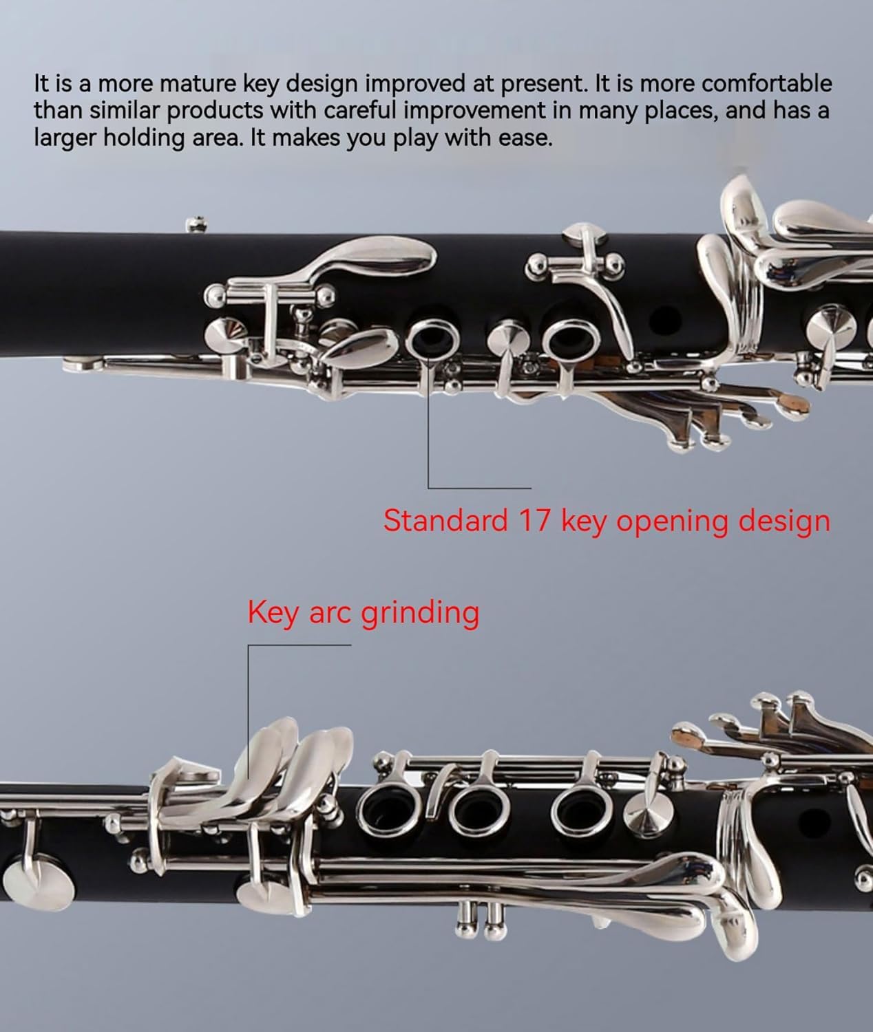 clarinet in B flat，beginner's performance, professional playing instrument with box, cleaning kit.