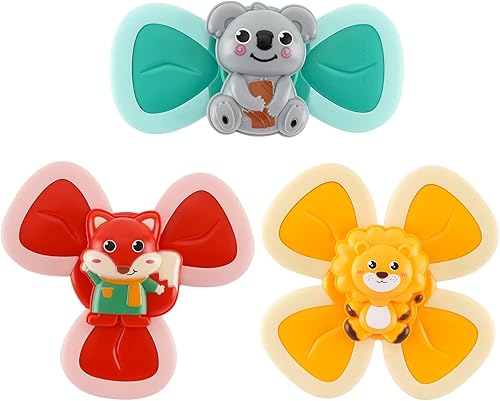 Miniatura 7 de Hundredmore 4 juguetes giratorios con ventosa para niños y niñas de 1 a 3 años, juguetes de baño para bebés de 12 a 18 meses, juguetes sensoriales
