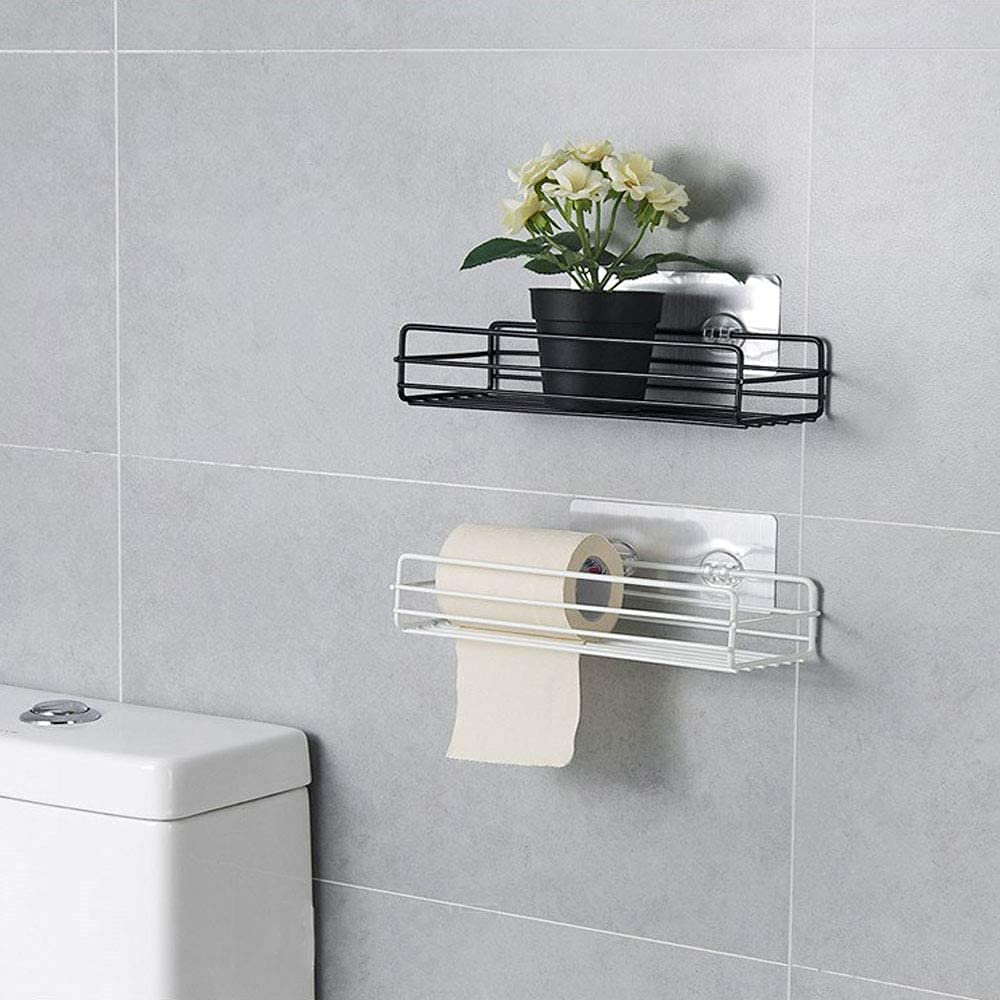 AP SALES Metal Multipurpose Kitchen Bathroom Shelf Wall Holder Storage Rack Bathroom Rack Storage Box Strong Magic Sticker Shower Rack Shelf Black