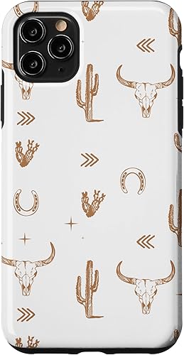 Funda para iPhone 11 Pro Max Western Country Boho Southern Bull Skull Pattern Funny South
