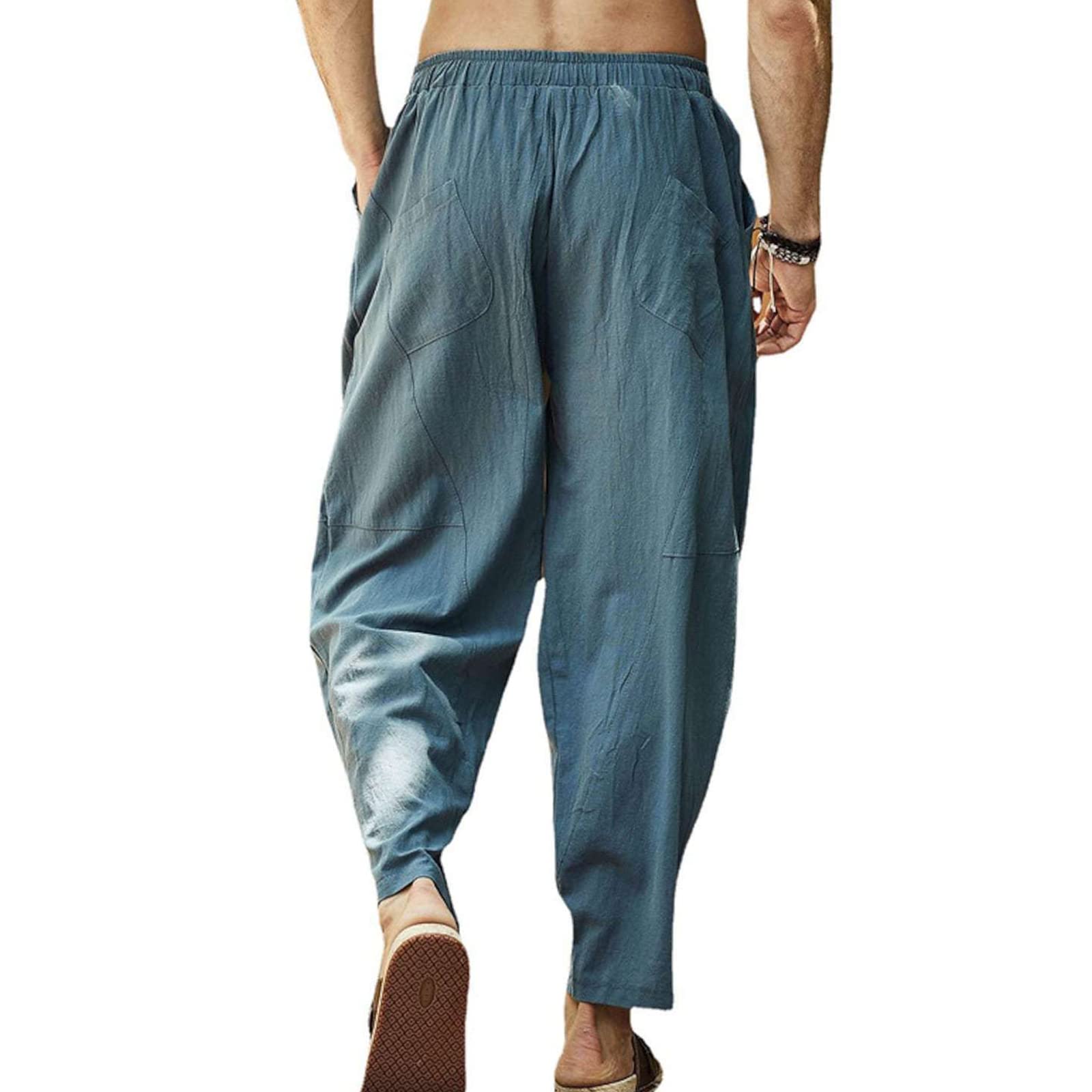 Cooleep Pantaloni Lino Uomo Estivi Casual Pantaloni Elasticizzati Leggeri da Yoga Spiaggia