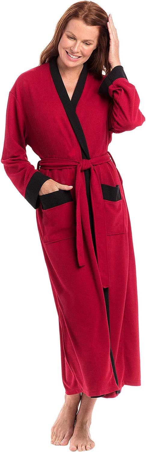 Alexander Del Rossa Women's Waffle Knit Robe, 3/4 Length Bathrobe
