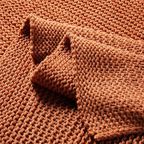Treely Knitted Throw Blanket Rust Orange Knit Throw Blanket For Couch Sofa Beach Chair, 50" X 60" #TOP4