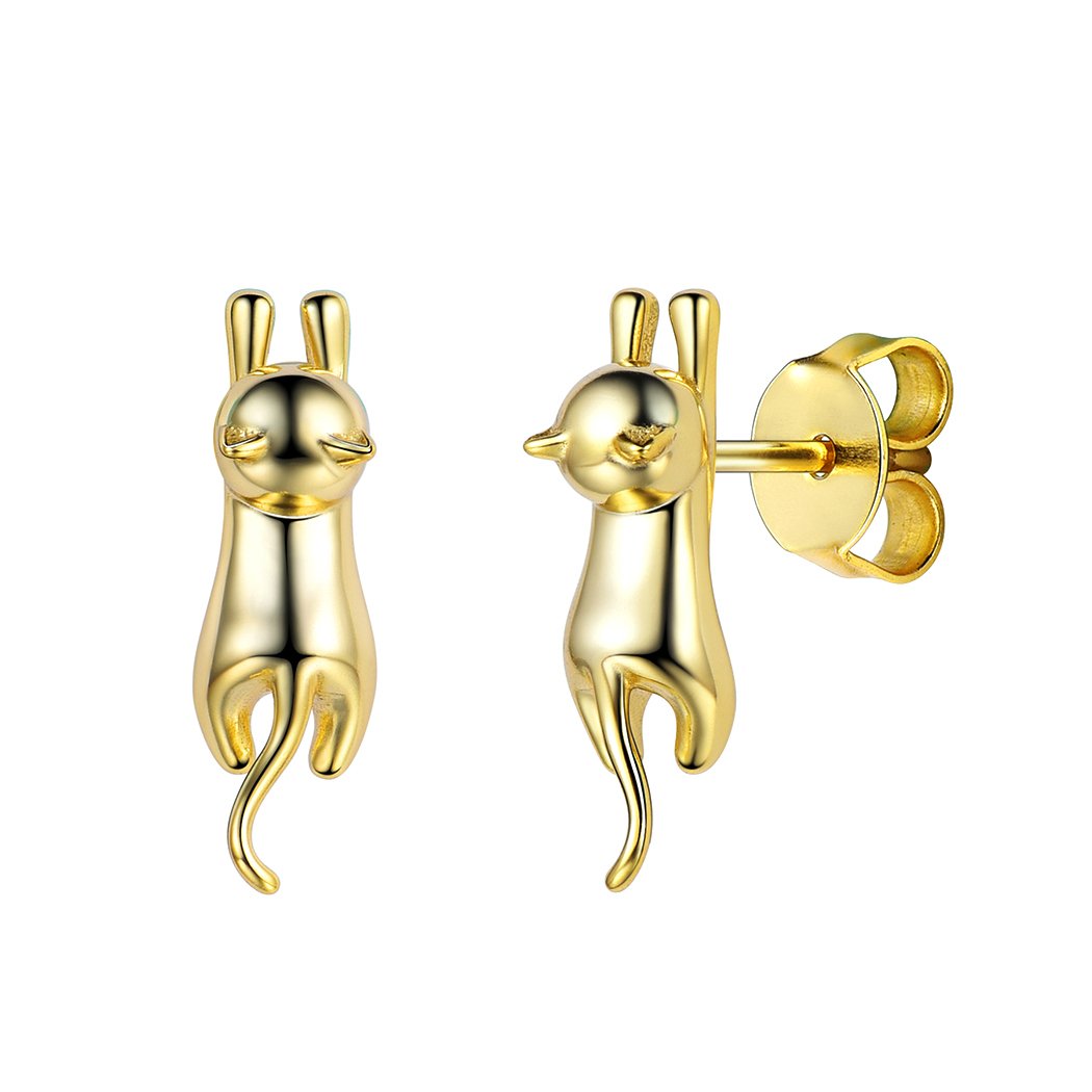 SILVERCUTE 925 Sterling Silver Earrings for Women,Silver Cat/Dinosaur/Devil Horn/Leaf/Snake/Skeleton Various Stud Earrings or Ear Cuffs