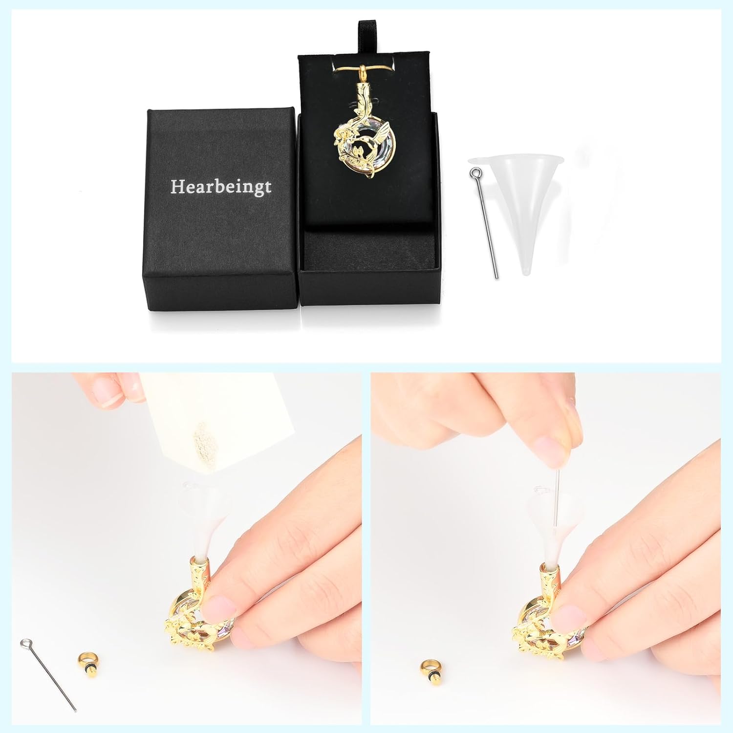 Hearbeingt Hummingbird Urn Necklaces for Ashes Circle Crystal Cremation Jewelry for Women Men Memorial Necklace Ash Holder for Human Pets Keepsake Jewelry for Loved Ones with Fill Tool - Image 7