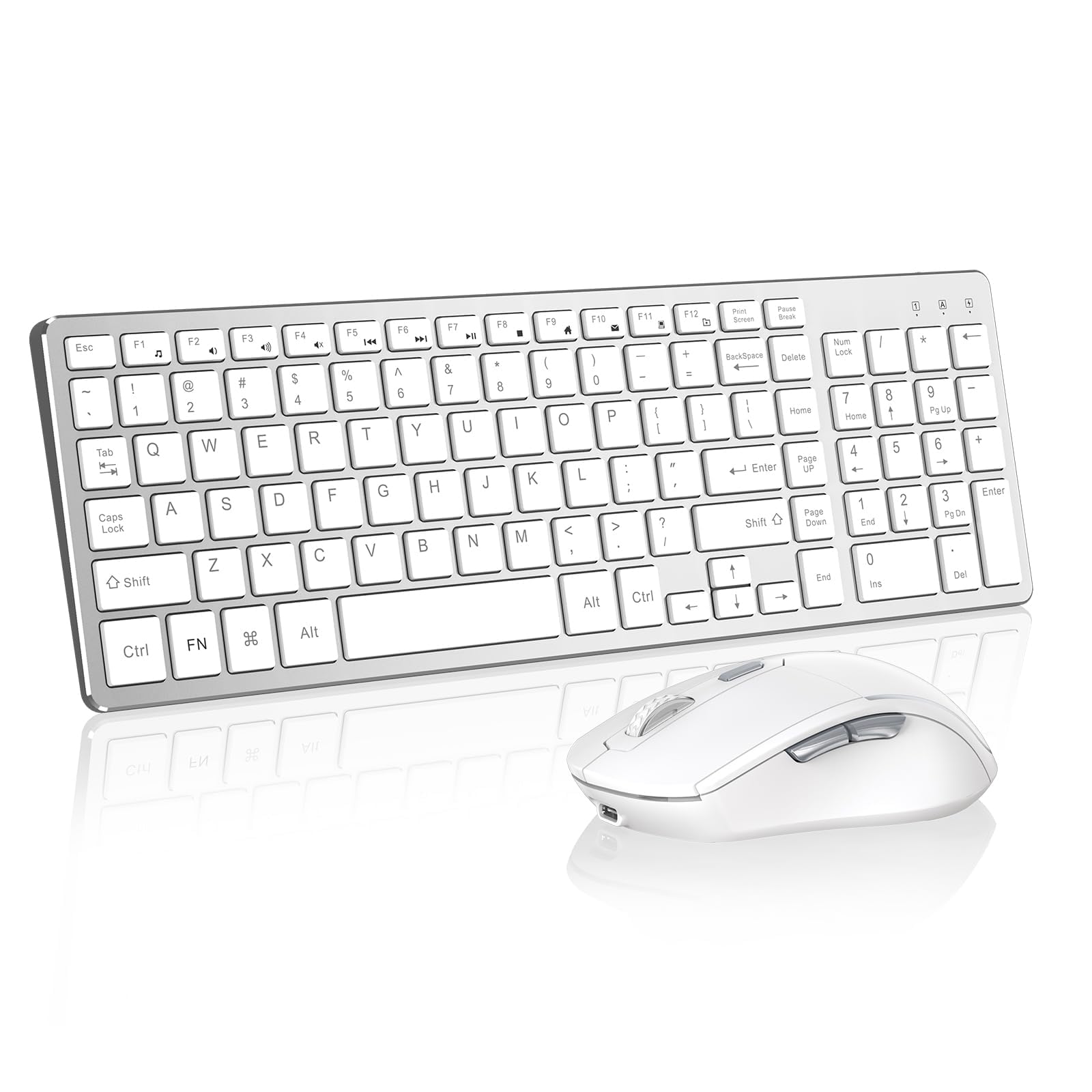 Wireless Keyboard Mouse Combo - Rechargeable, Quiet, Compact Design with Number Pad, 2.4 GHz USB Receiver, Slim Keyboard and Ergonomic Mice Set for