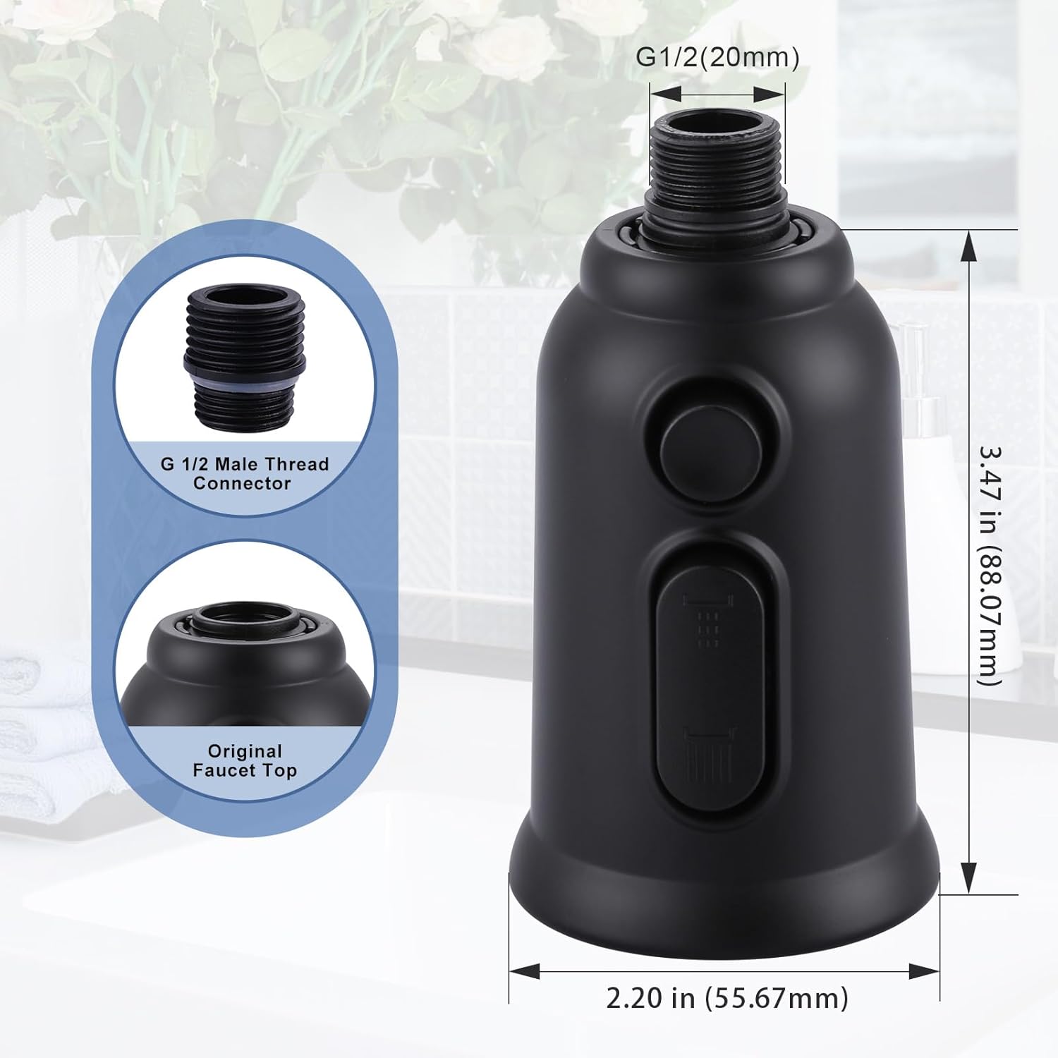 Aleasha Brass Made Pot Filler Matte Black + Pull Down Kitchen Faucet Spray Head Replacement