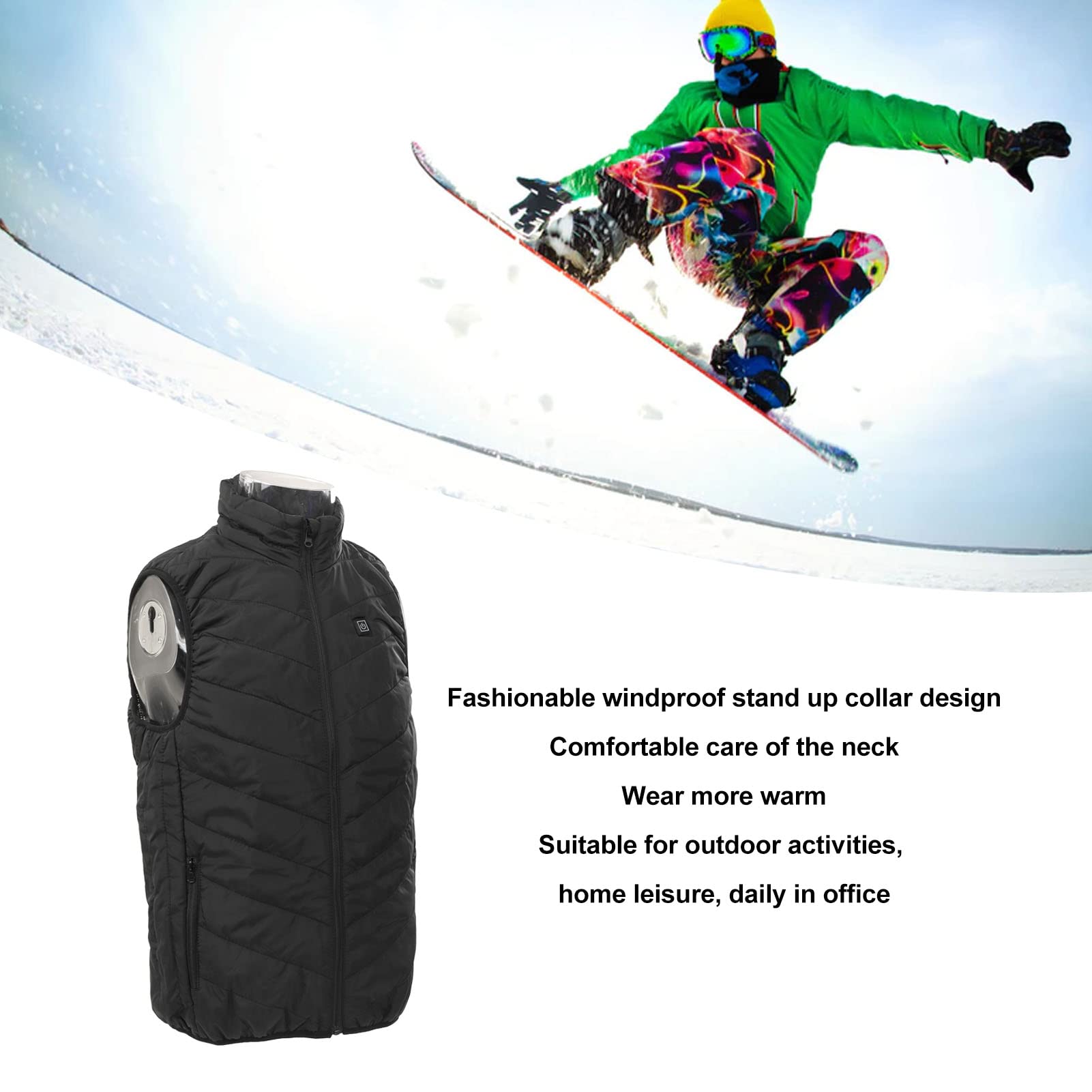 Topyond Intelligent Heating Vest, 4 Area USB Heated Vest, Black, Large, Sleeveless, Modern, Winter, Adults, Outdoor Enthusiasts, Professionals