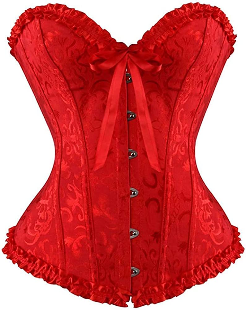 SZIVYSHI Corset Tops for Women, Bustier Shapewear Lingerie, Fashion Lace Waist Push Up Bodysuit Vest, Strapless Vintage Victorian Overbust Bodice for Night Out (Red,M)