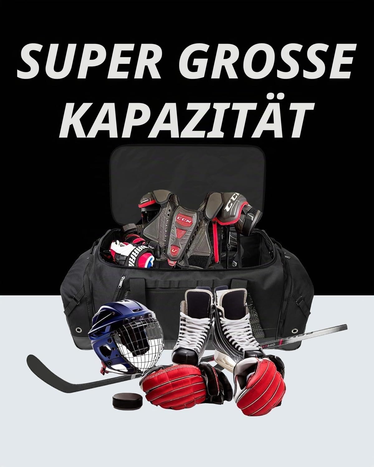 TRAILKICKER Hockeytasche, extra großer Hockey-Rucksack, für alle Hockey- oder Feldhockey-Ausrüstung, zwei Schlägerhalter und separates Stollenfach, Schwarz