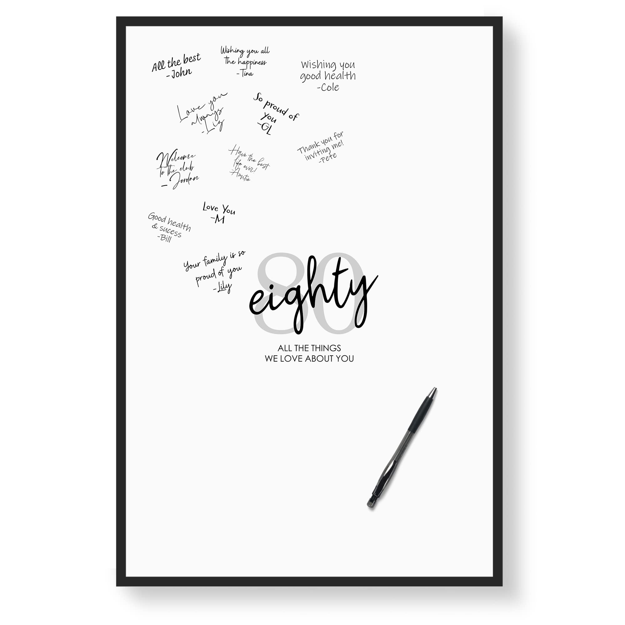 Karto 80th Birthday Signature Board for Party - Party Supplies, Guest Book, Signing Board, Or Card Alternative - Poster Size 11x17 (Unframed) - Simple Grey