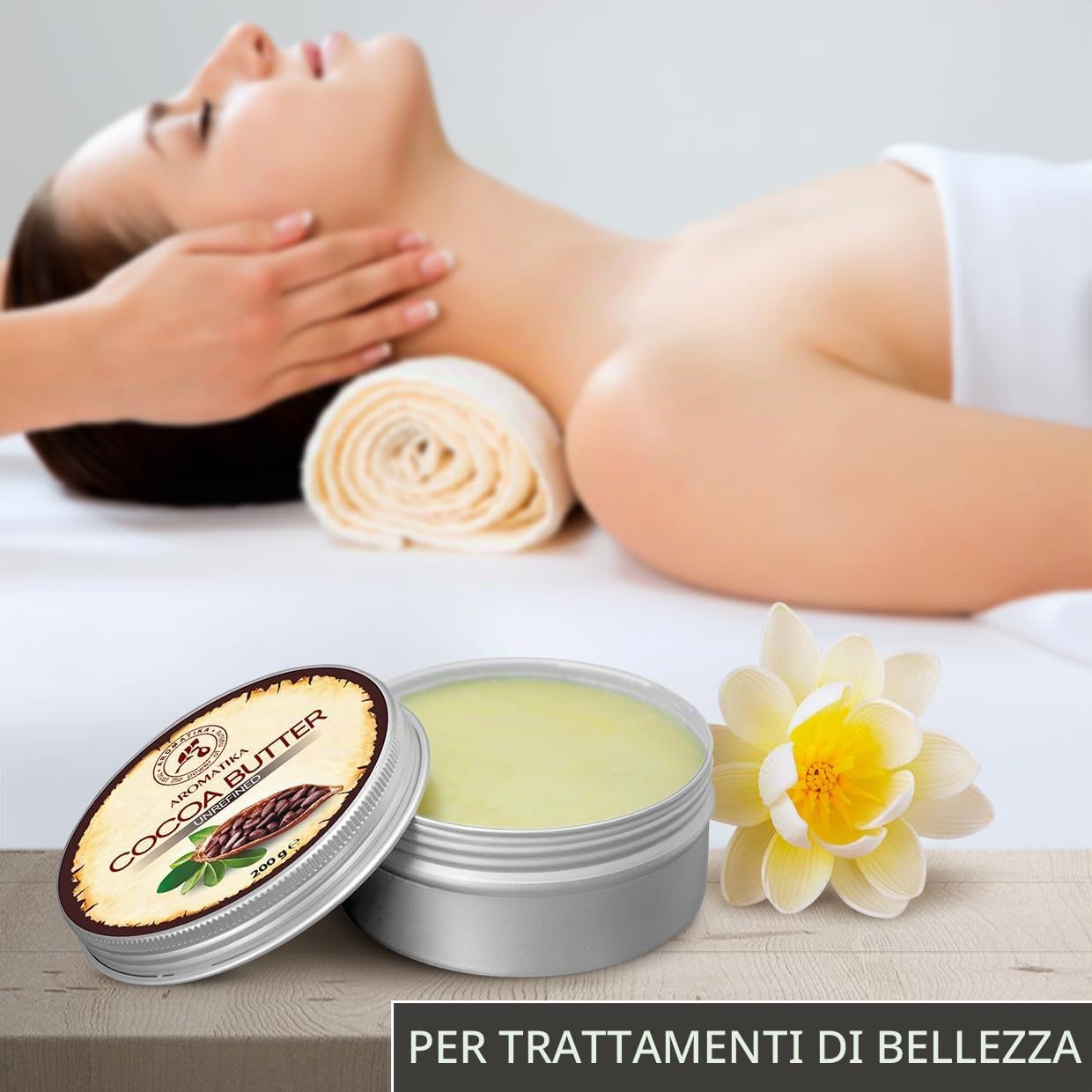Burro di Cacao 200g - Theobroma Cacao (Cocoa) Seed Butter - Burkina Faso - Burro di Cacao non Raffinato e Puro al 100% - Idratante e Protettivo - Cura di Capelli - Viso e Corpo - Antirughe