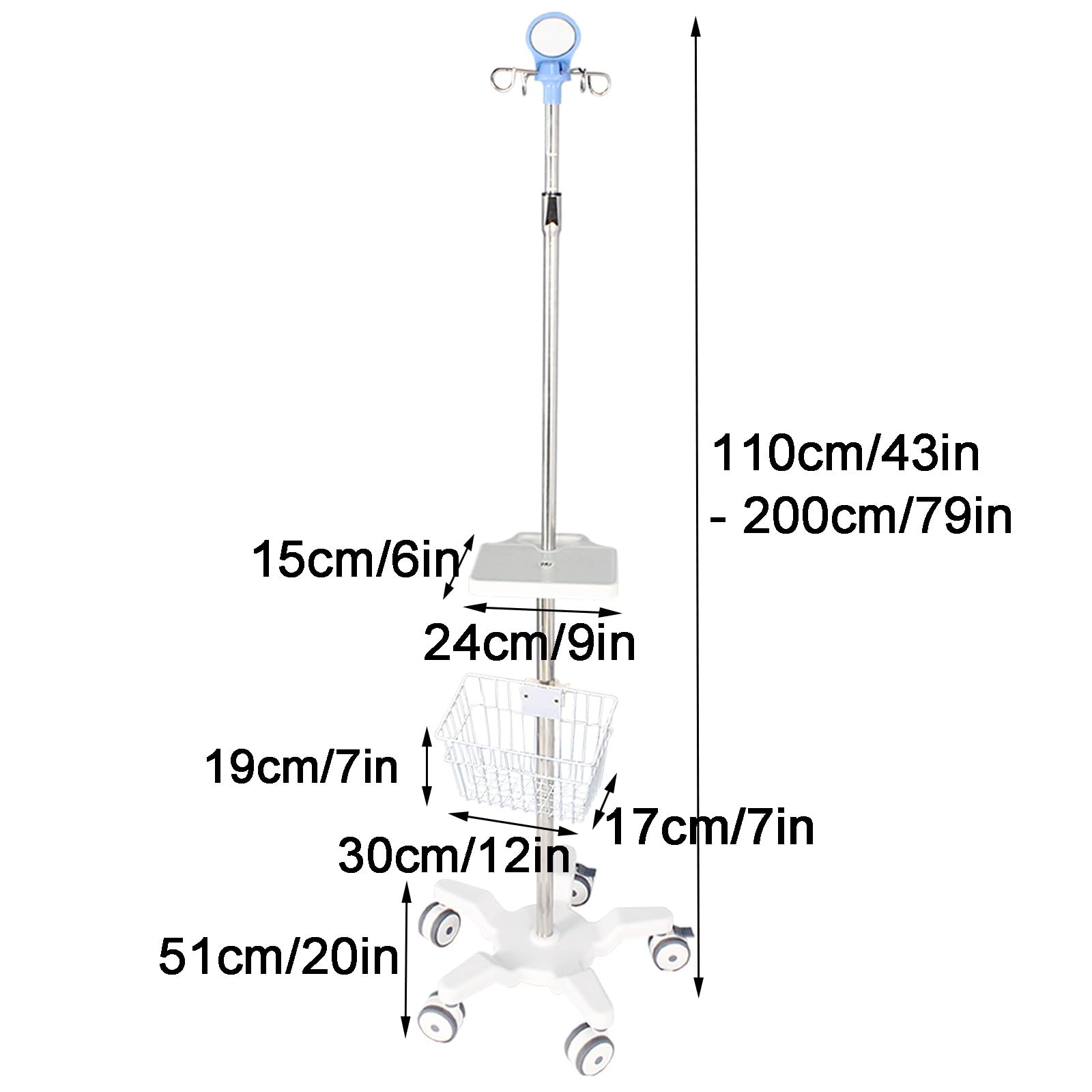 Asta Flebo con Ruote Aste Portaflebo Medicali con 4 Ganci 5 Gambe Regolabili in Altezza per Casa Clinica Ospedaliera(Color:White 2)