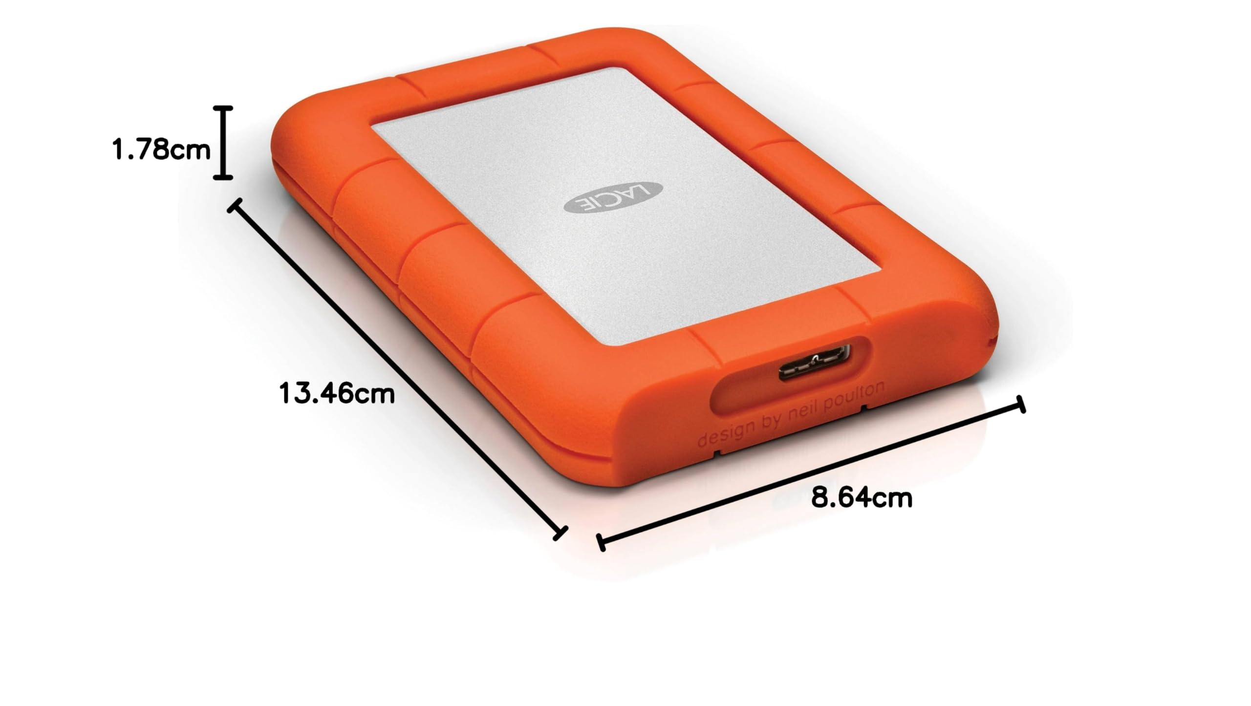 LaCie Rugged Mini, 1 TB, Hard Disk Esterno, Resistente agli Urti e alle Cadute, per PC e Mac, Arancione/Grigio, 2 anni Rescue Services (LAC301558)