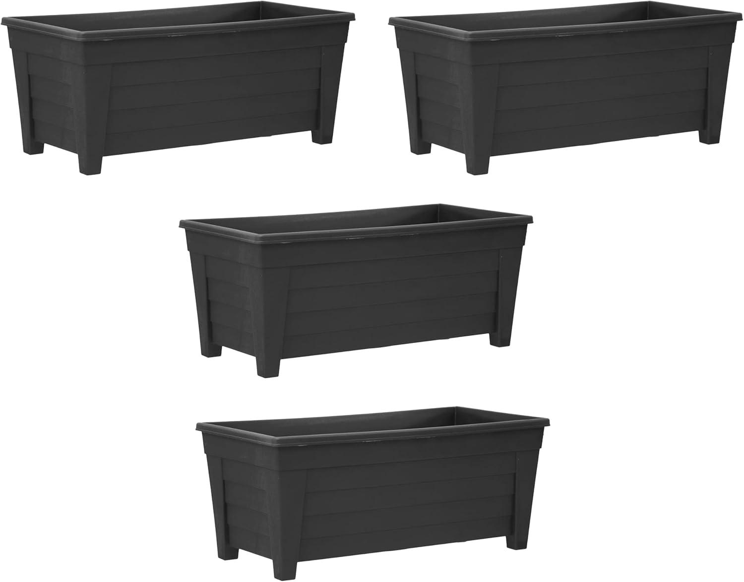 Muddy Hands Pack of 4-55cm Black Long Trough Plant Pots Indoor Home Outdoor Garden Plastic Planters Window Herb Flower Box