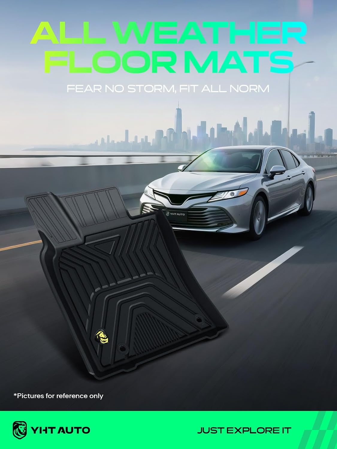 YHTAUTO Floor Mats Compatible with Toyota Avalon 2019-2023, TPE Floor Liners All-Weather Protection Custom Fit, 1st & 2nd Row, Set of 3