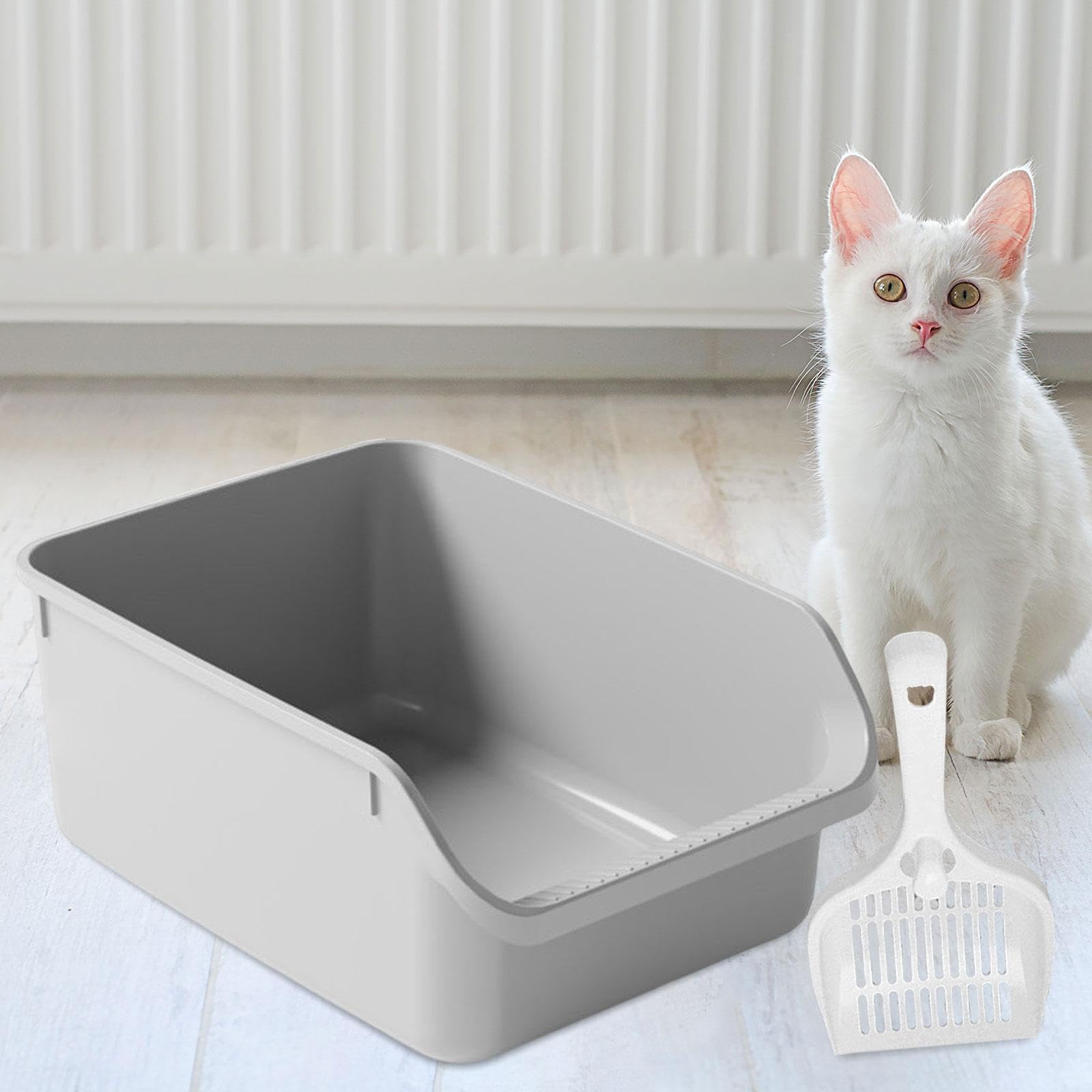 Milageto Caja de Arena para Gatos con Tapa Abierta, Bandeja de Arena Semicerrada, Bandeja de Arena para Gatos Fácil de, Arenero para Mascotas con T, Gris