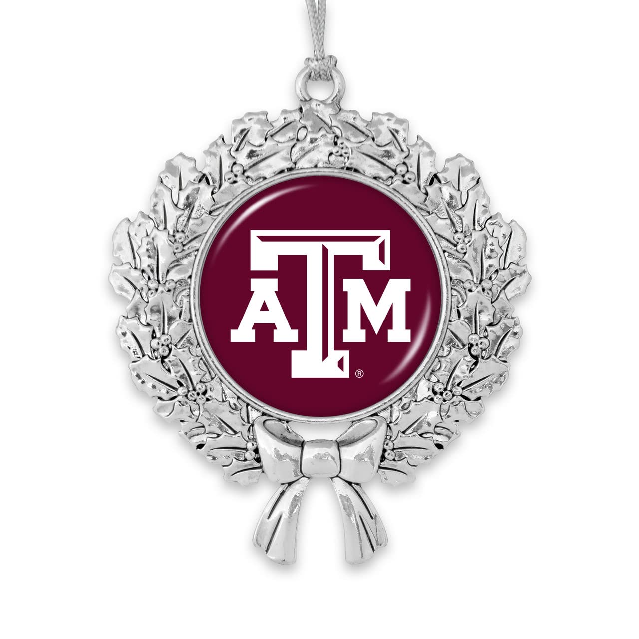 From the Heart Enterprises Texas A&M Wreath with Team Logo Silver Metal Christmas Ornament Gift Tree Decoration TAMU