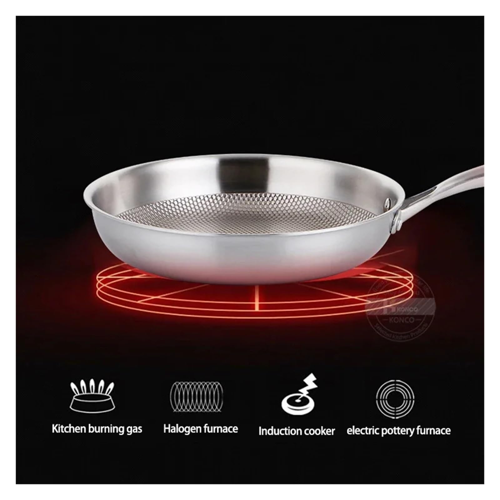 padella acciaio inox Padella antiaderente in acciaio inox 304 da 28/30 cm, senza rivestimento, for friggere uova e bistecche, adatta a fornelli a gas a induzione(28cm)