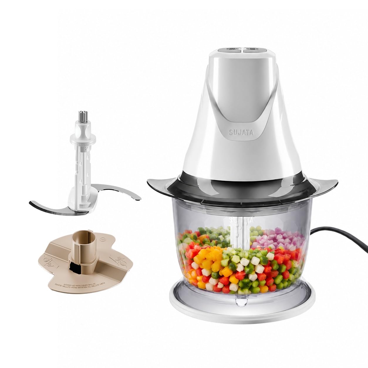 Sujata Chopcraft Electric Chopper 900ml, Vegetable Chopper for Kitchen | Dual Speed | 3200 RPM High Speed Motor | Stainless Steel Blades | Chop, Mince, Whip & Blend | White