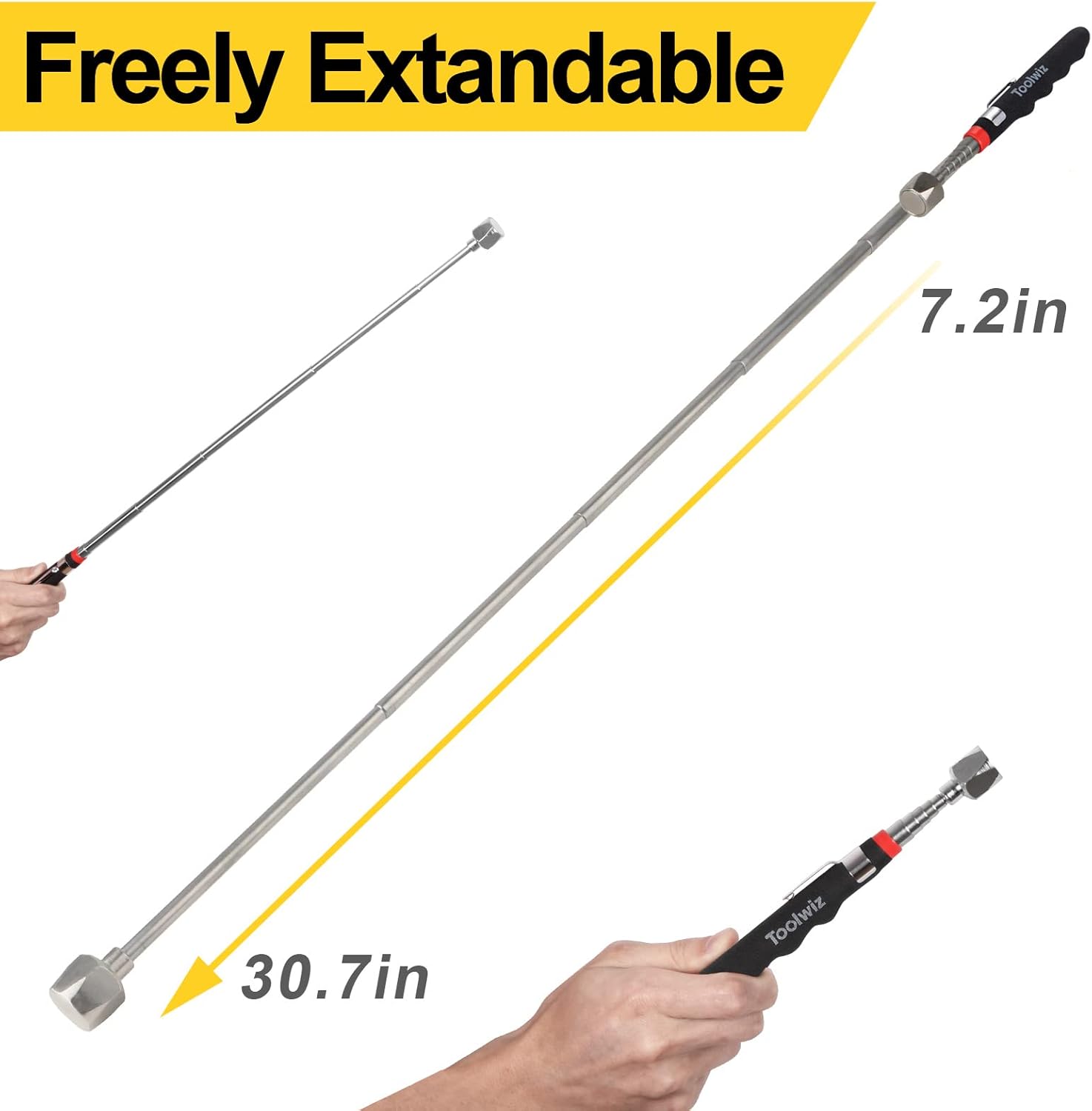 Toolwiz 17" Rolling Magnetic Sweeper 8.8lbs, with 16 lbs Telescopic Magnetic Pick Up Tools –Lightweight Pick-up Sweeper with Wheels for Nails, Screws & Metal Debris Home Use Workshop Garage