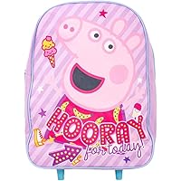 GIFTIDEAZZ Kids Wheeled Trolley Backpack - Foldable Suitcase Rucksack with Favorite Character Designs - Travel Carry-on Luggage for Children (Standard Peppa Pig Hooray for Today Trolley)