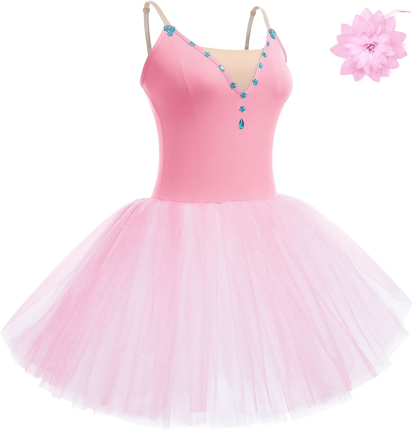 AFAVOM 2PCS Glitter Women Ballet Leotards Long Dance Ballerina Costume Adult Ballet Dress with Hair Clip Camisole Leotard - Image 2