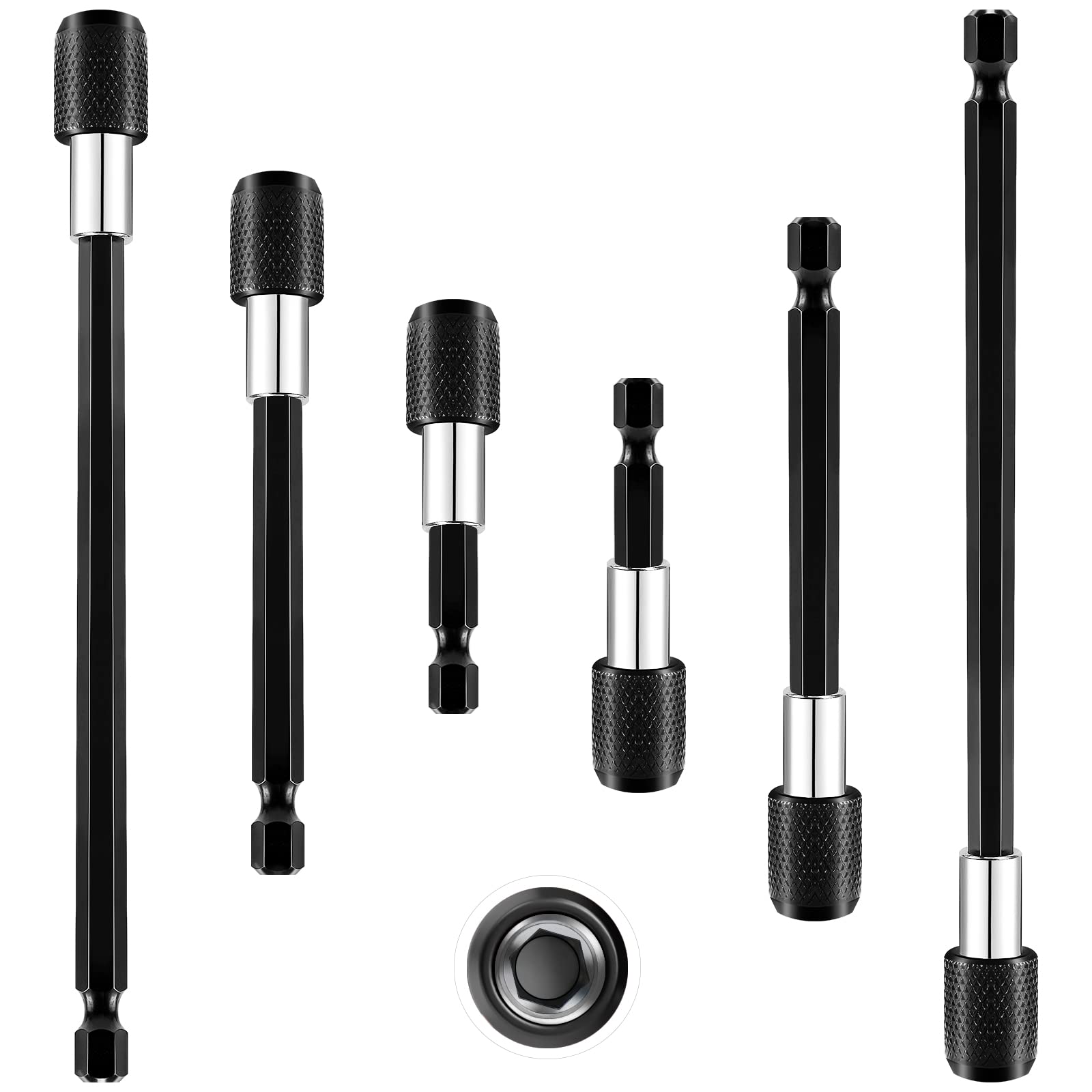 6 Pieces Drill Bit Extension Magnetic Drill Extension Bit Holder, 1/4 Inch Hex Shank Automotive Drill Bit, Screwdriver Bit Holder Bar Socket Chuck Adapter for Impact Driver Screws Nuts Drill-2"/4"/6"