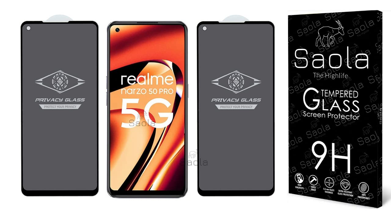 Saola Ultra Privacy Tempered Glass For Realme Narzo 50 Pro (Pack Of 2) with Free Installation Kit. (In-Screen FingerPrint Lock will not work with the Privacy Guard because of its Spy Coating) - 6.4 inch (B0BRK2Q8Q7) Amazon Price History, Amazon Price Tracker