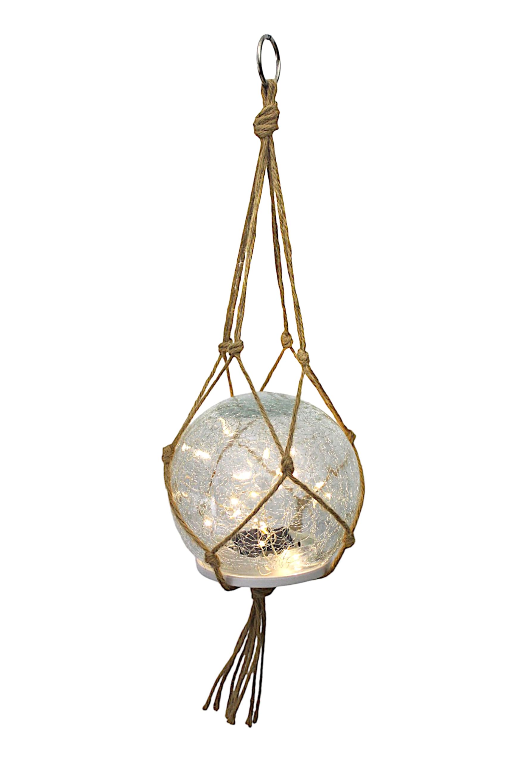 Lampada a sospensione solare e lampada da tavolo, set di 2 lampade solari per esterni, 15 cm, stile bohémien, con vetro di alta qualità con rete di iuta, decorazione da giardino, bianco caldo