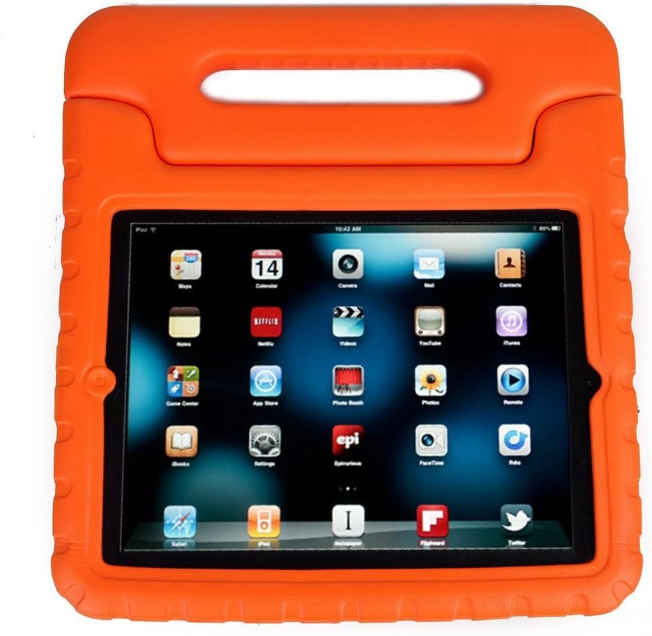 iPad Mini Case,[Kids Series] Shock Proof Convertible Handle Light Weight Super Protective Stand Cover Case for Apple iPad Mini/Mini 2/Mini 3 (Orange)