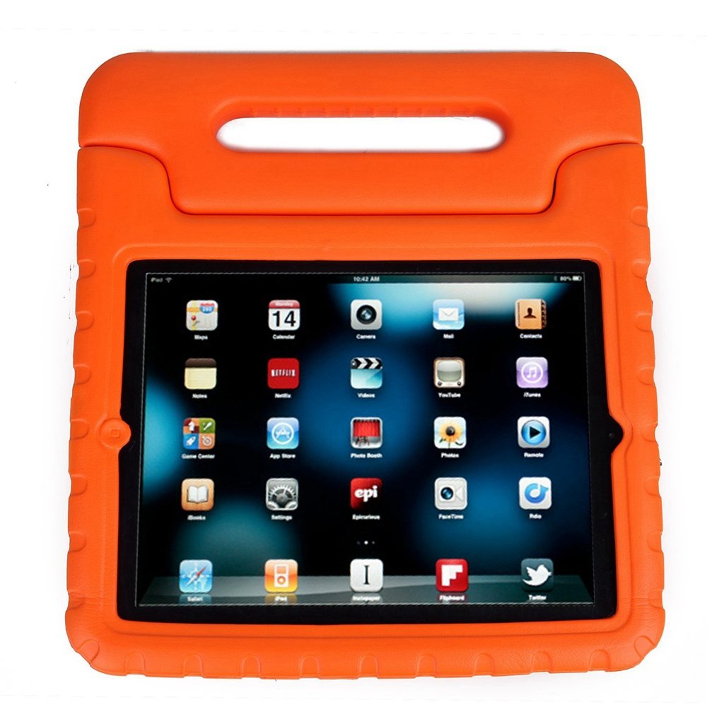 iPad Mini Case,[Kids Series] Shock Proof Convertible Handle Light Weight Super Protective Stand Cover Case for Apple iPad Mini/Mini 2/Mini 3 (Orange)