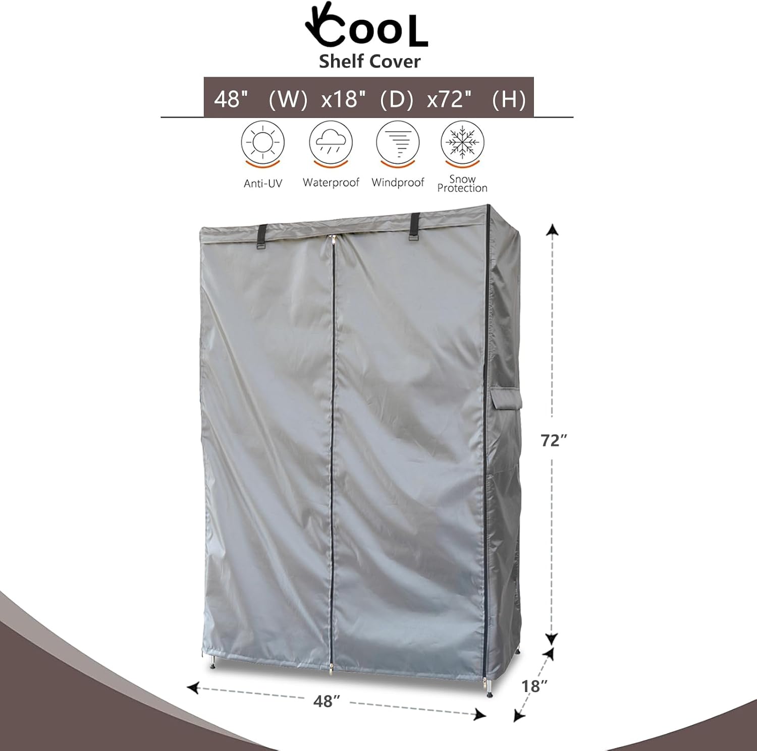 okcool Waterproof Shelf Cover,600D Heavy Duty Wire Shelving Unit Cover,Shelf Display Rack Protector Cover with Zipper,One Side See Through Panel.(Grey,Fits 48" Wx18 Dx72 H Shelves)
