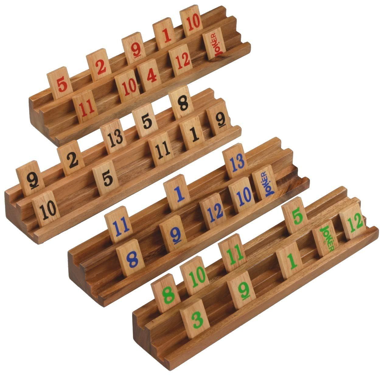 Ajuny Rummy Tile Board Game Set  108 Number Tiles in Fabric Bag with 4 Wooden Racks | Classic Board Game for 2-4 Players, Fun Travel Game for Adults & Kids