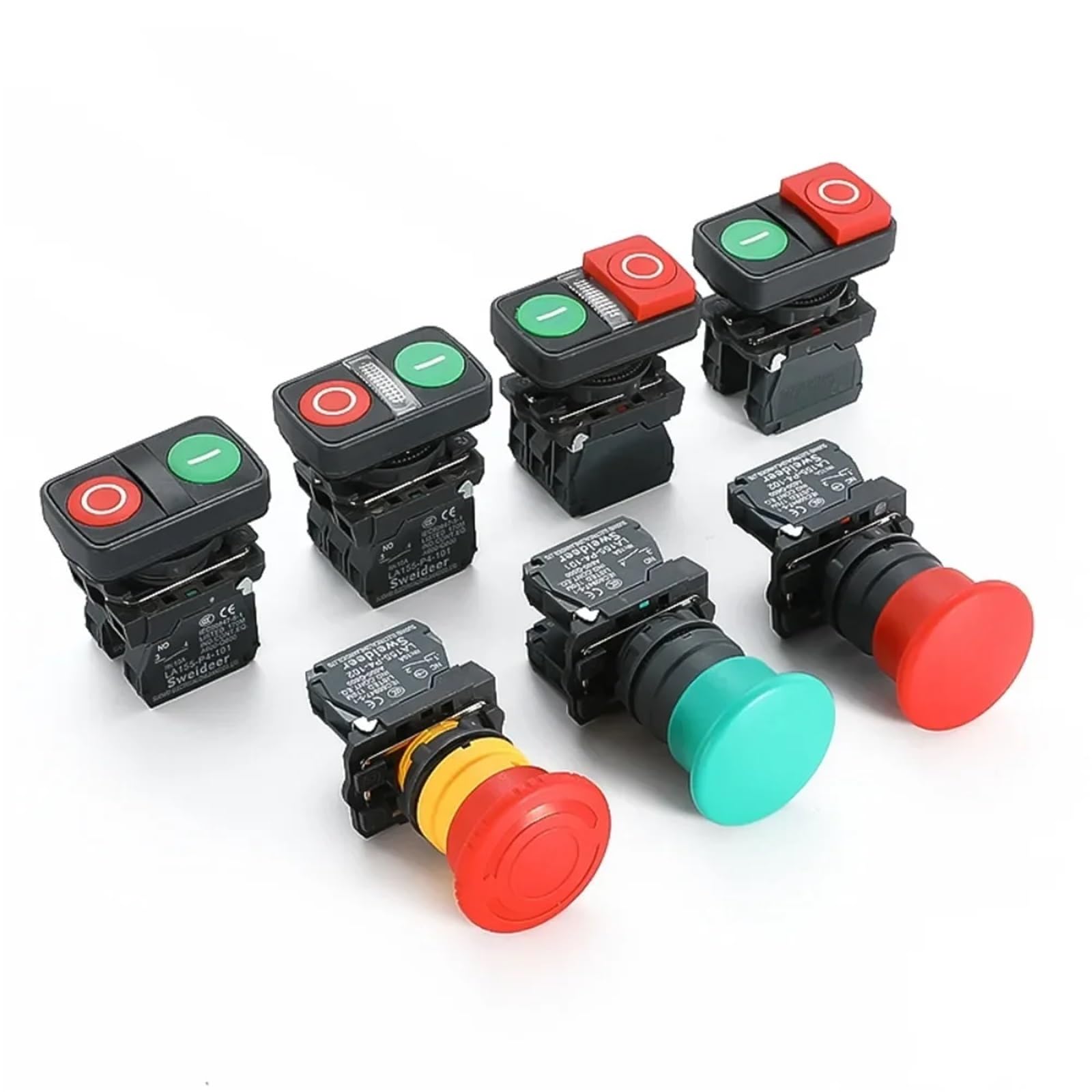XB4 przełącznik dwuprzyciskowy ze światłem 22 mm, wyłącznik awaryjny, samoczynny przełącznik przyciskowy, 10 A (podwójny z LED A, 1NC, 24 V)