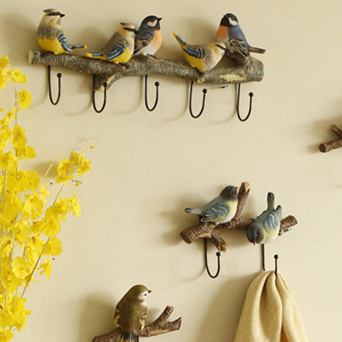 Didiseaon Gancho Decorativo y Fácil de Limpiar para Decoración del Hogar en Resina y Hierro Forma de Pájaro de Pared Perchero para Abrigos y Bolsos, Ahorro de Espacio