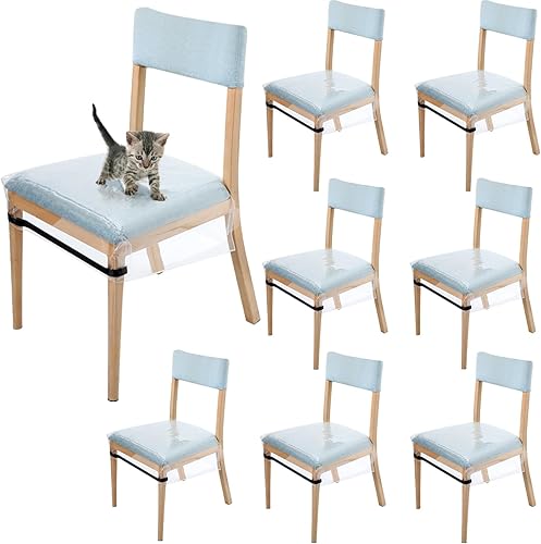 Kigley 8 fundas de plástico para sillas de comedor, fundas de asiento de plástico transparente, resistentes a manchas de agua, gatitos, resistentes