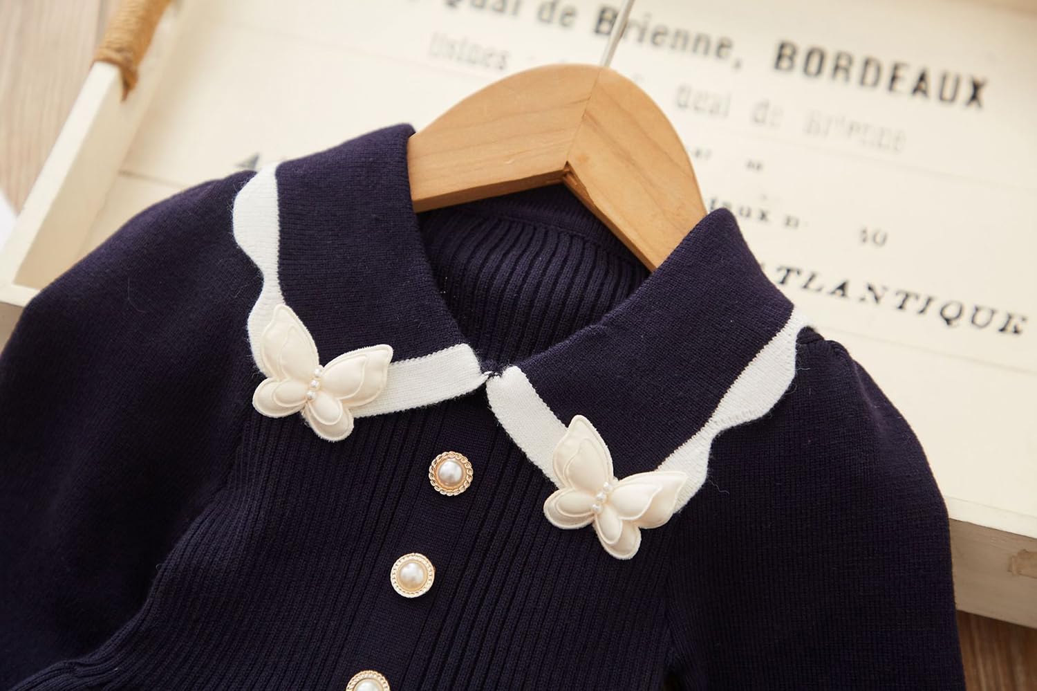 Vestido tipo suéter de punto para niñas, de manga larga, con solapa, para invierno, talla 12M-5T
