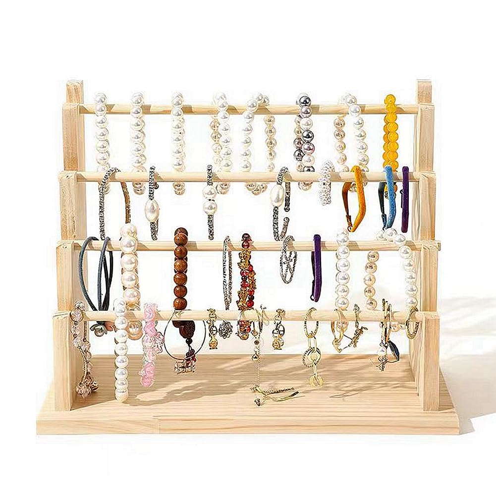 FOTN Wood jewelry Earrings stud display rack, Chain Bracelet display stand Market earrings display card display shelf hairpin organizer (Style C (4-tier)), FXGDXFGHDHG111