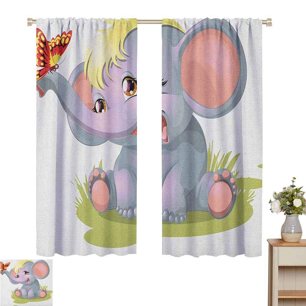 Insulated Sunshade Curtain Elephant Nursery,Newborn Animal Funny Mascot Puppet Yellow Hair Fun Happiness Butterfly,Multicolor,Decor Collection Thermal/Room Darkening Window Curtain 60"W x 84"L