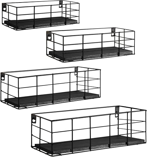 Fixwal Juego de 4 estantes flotantes de pared para almacenamiento, estantes colgantes montados en la pared para sala de estar, cocina y dormitorio,