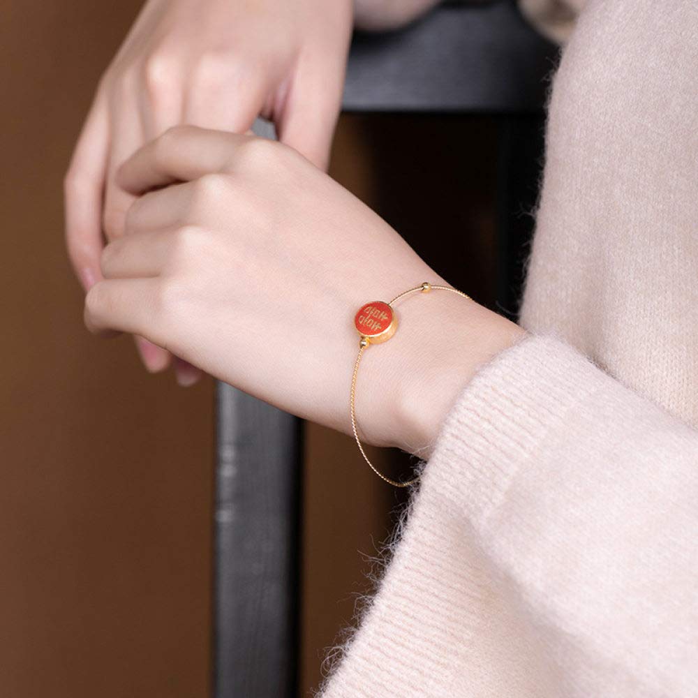 Girls Accessories Bracciale in Argento Sterling 925 Vintage per Donna Semplice Smalto Placcato Oro Cloisonne Stile Cinese Rosso Rotondo XI Classico Gioielli Fascino Spiaggia Estiva Birthday Gift