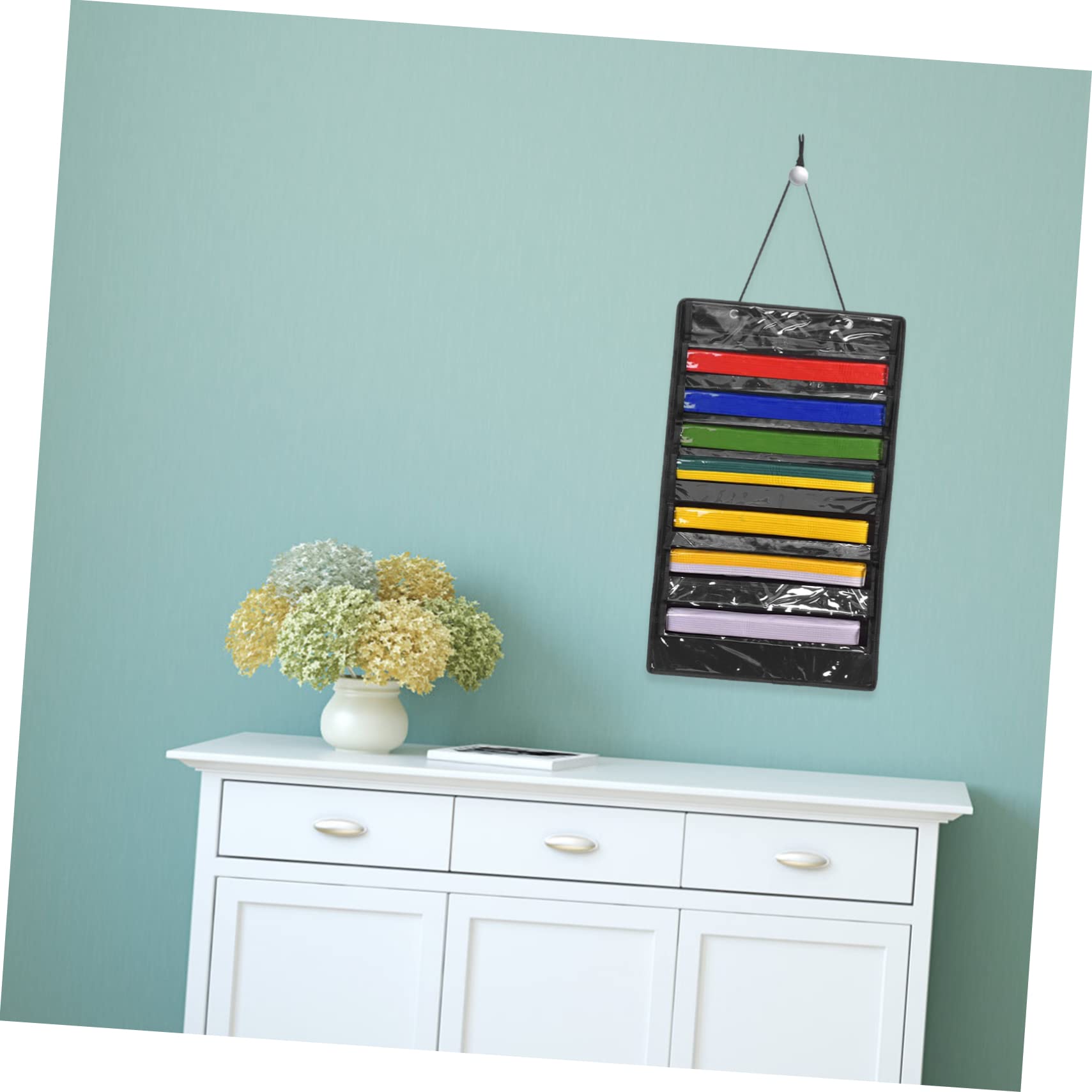 Cabilock Hanging Taekwondo Belt Organizer Wall Mounted Storage Bag for Karate Belts Felt Display Holder for Medals Space Saving for Martial Arts Gear Easy to Use and Install