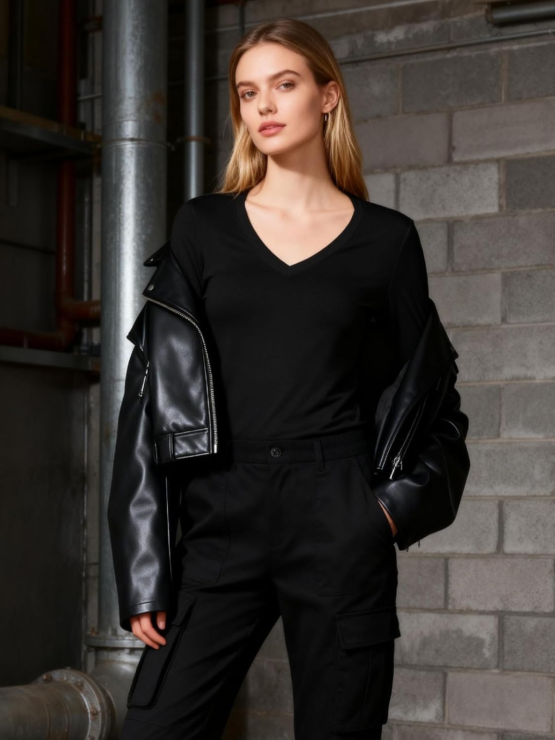 Womens V Neck Long Sleeve Tops Thermal Undershirt Stretchy Shirt Fitted Lightweight Moisture Wicking - Image 3