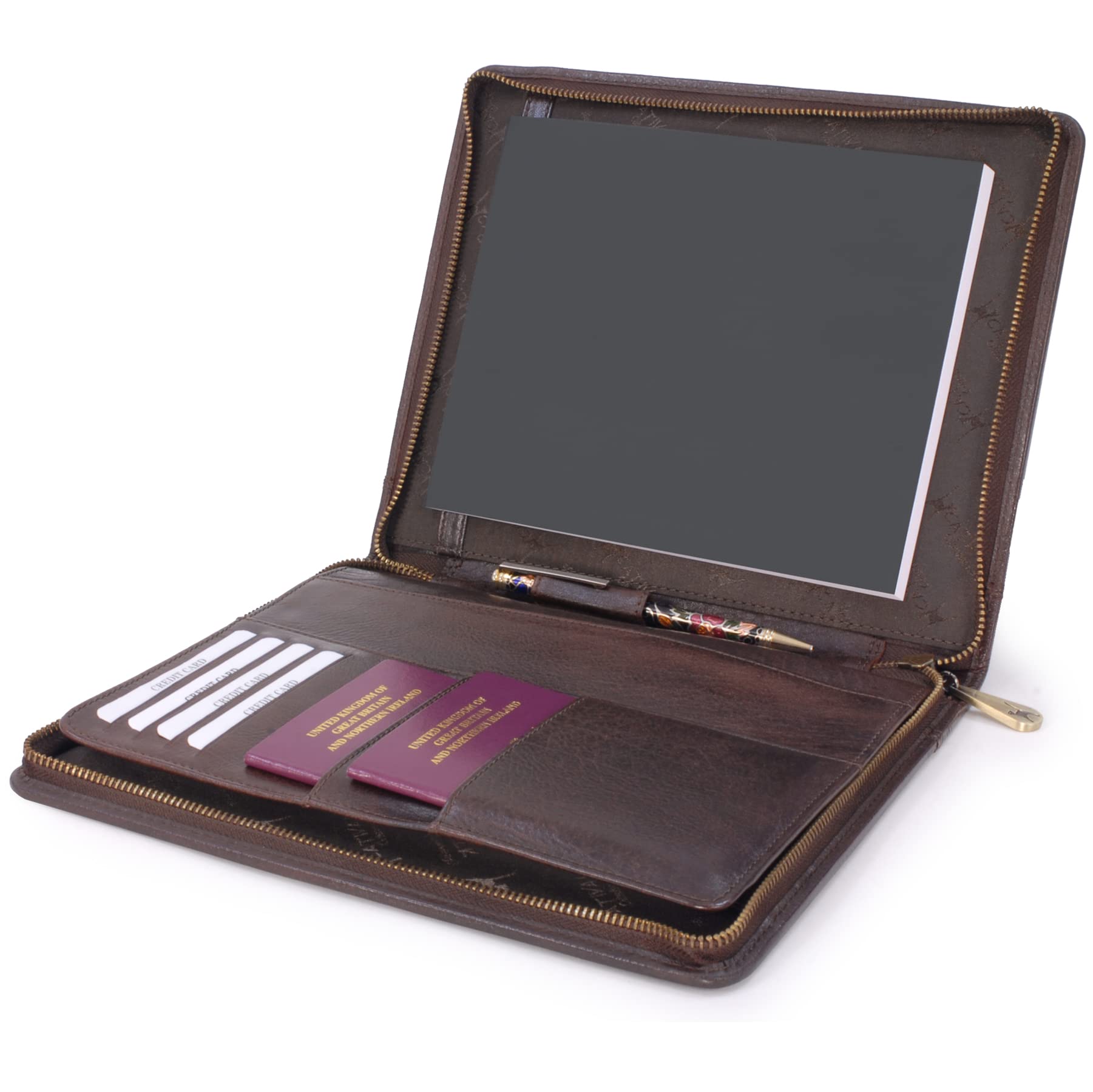 Catwalk Collection Handbags - Cartella Portadocumenti Pelle da Viaggio - Cartellina Porta Tablet e Documenti - Carpetta A5 - Angela - Marrone