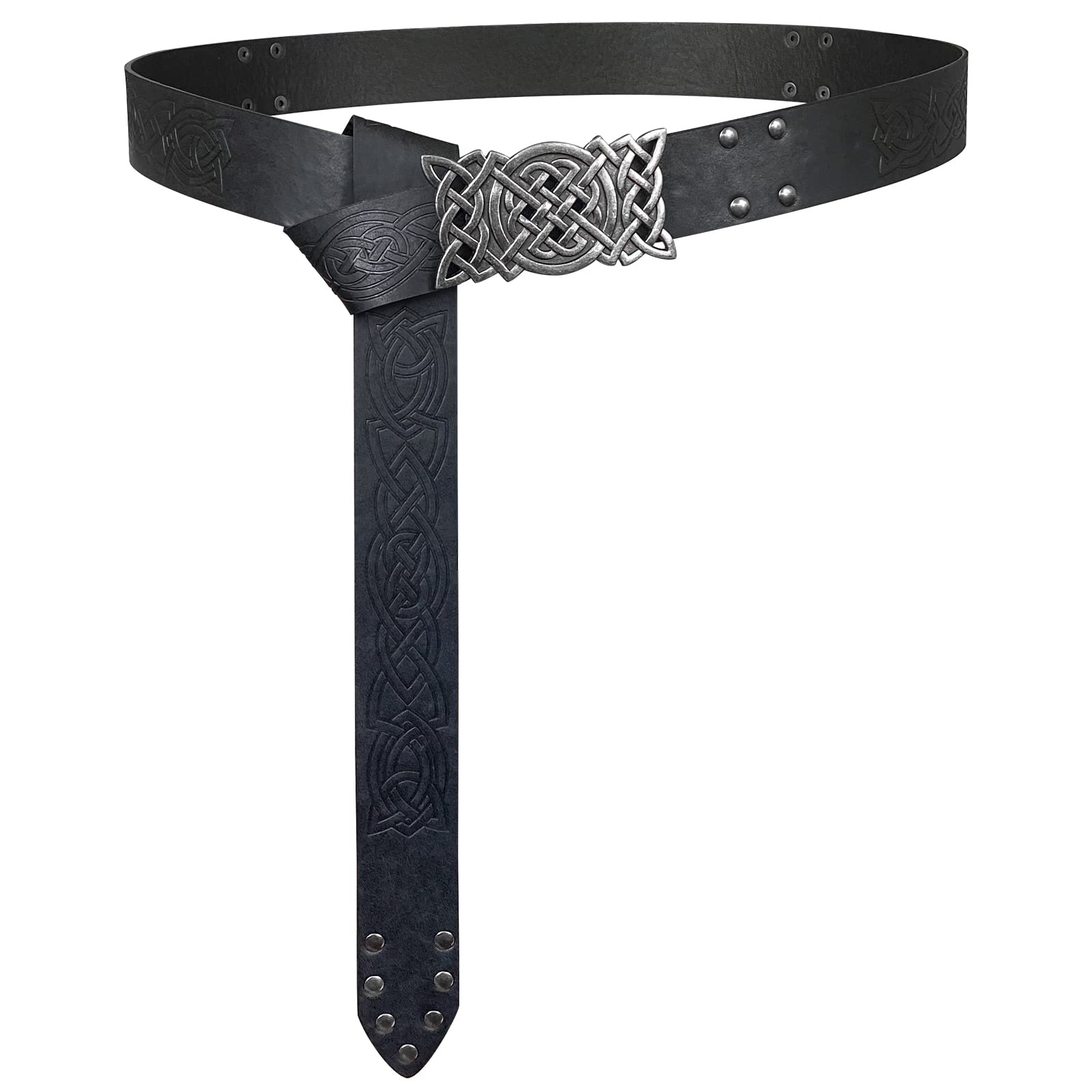 Hiifeuer Unisex Black A Viking Embossed Buckle Belt, Nordic Faux Leather Knight Belt, Retro Medieval Warrior Belt For Larp (Black A)