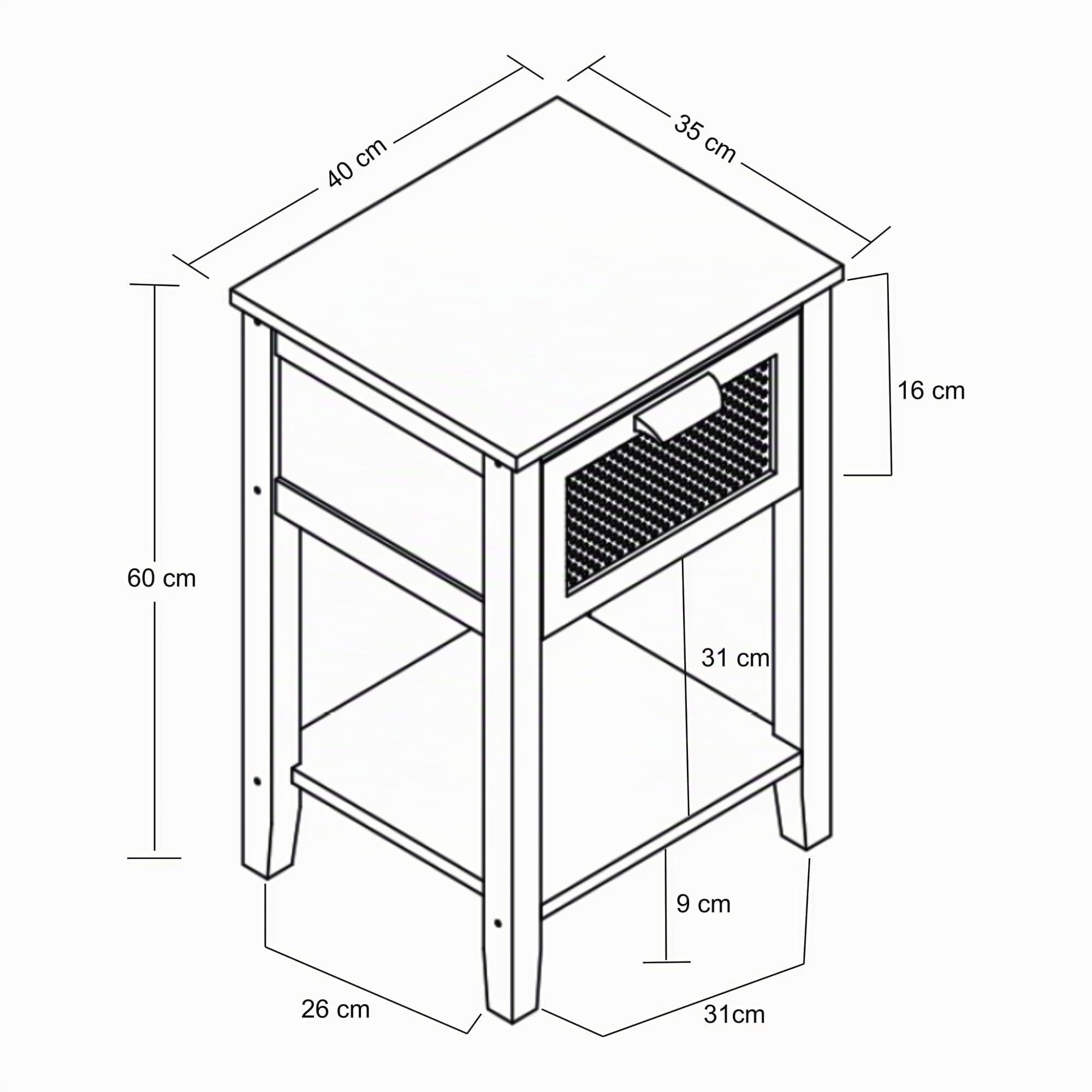 [en.casa] Comodino in Bambù con Cassetto e Ripiano Mobiletto Notturno da Letto Tavolino Laterale da Divano Soggiorno Ingresso 60 x 40 x 35 cm - Colore Naturale/Effetto Rattan