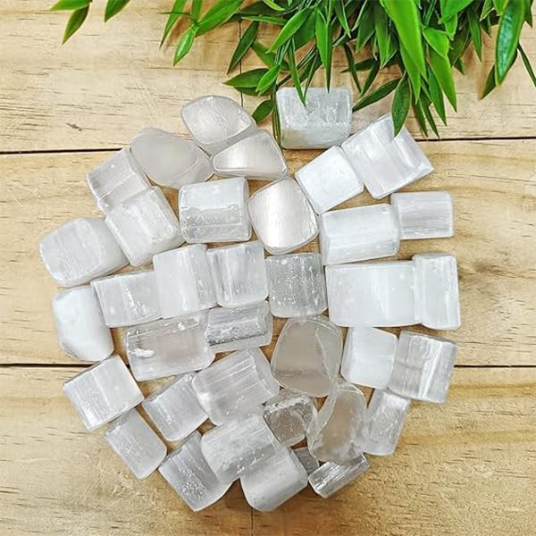 Image of Selenite Tumble Stone | 50 gm Tumbled Gemstones | Reiki Healing Stones | Home Decor Pebbles | Aquarium Gravel | Garden & Table Dcor