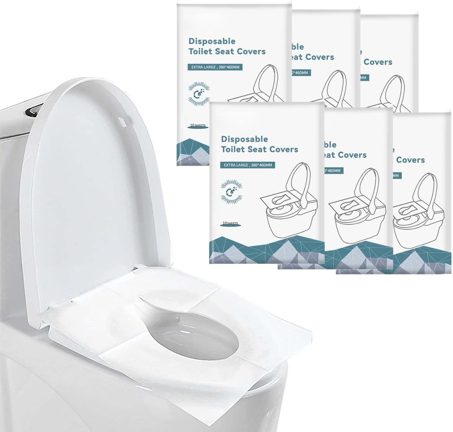 Toilet Seat Covers Disposable, Portable Paper Toilet Seat Covers Travel Pack, Disposable, Flushable, Biodegrable Perfect for Use During Travel, Public Restrooms, Airplane, Camping, 6 Packs (60 Count)
