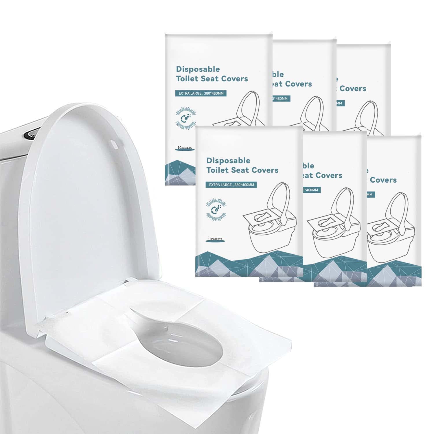 Toilet Seat Covers Disposable, Portable Paper Toilet Seat Covers Travel Pack, Disposable, Flushable, Biodegrable Perfect for Use During Travel, Public Restrooms, Airplane, Camping, 6 Packs (60 Count)